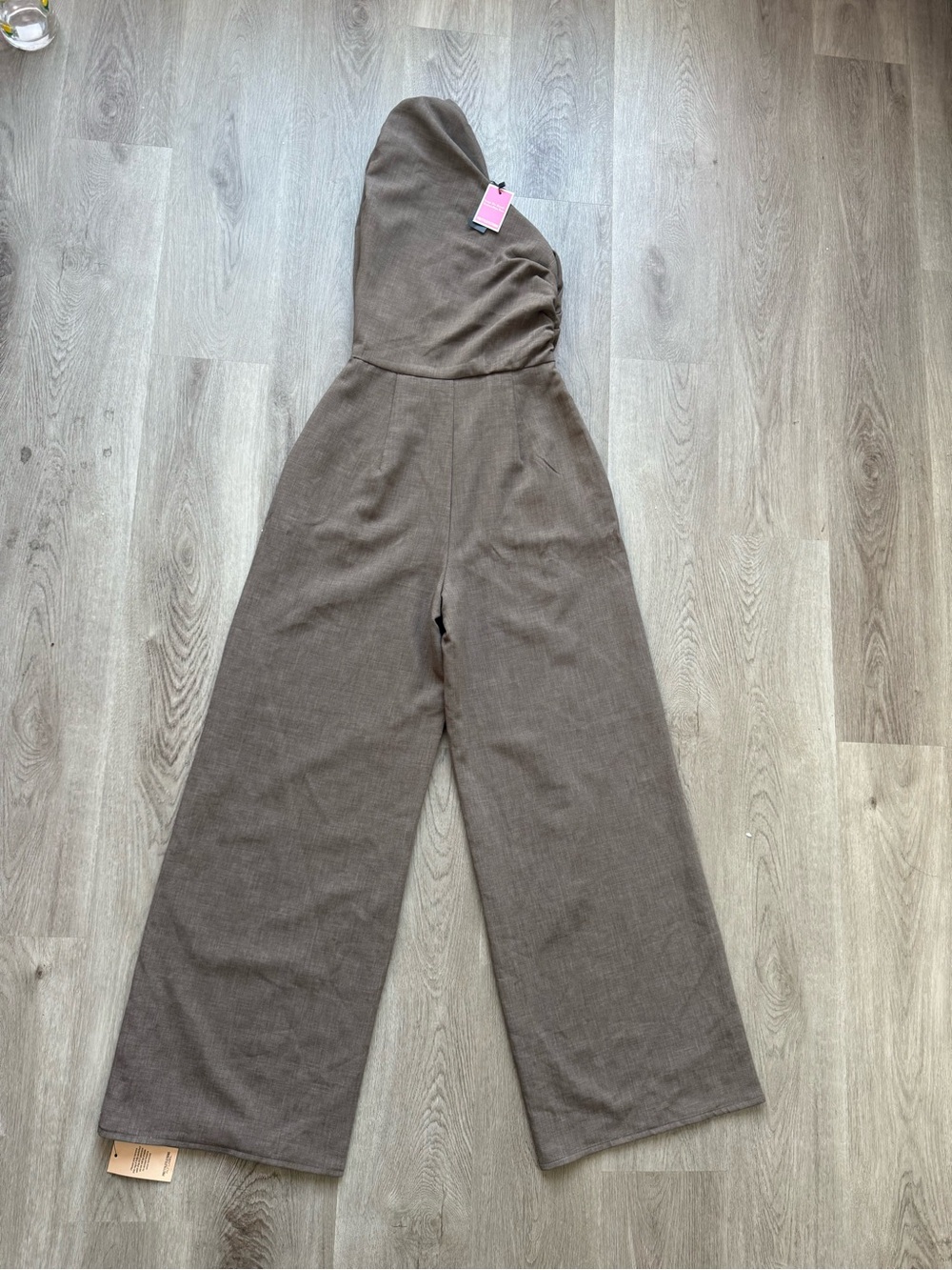 PrettyLittleThing Brown Strapless Wide-Leg Jumpsuit